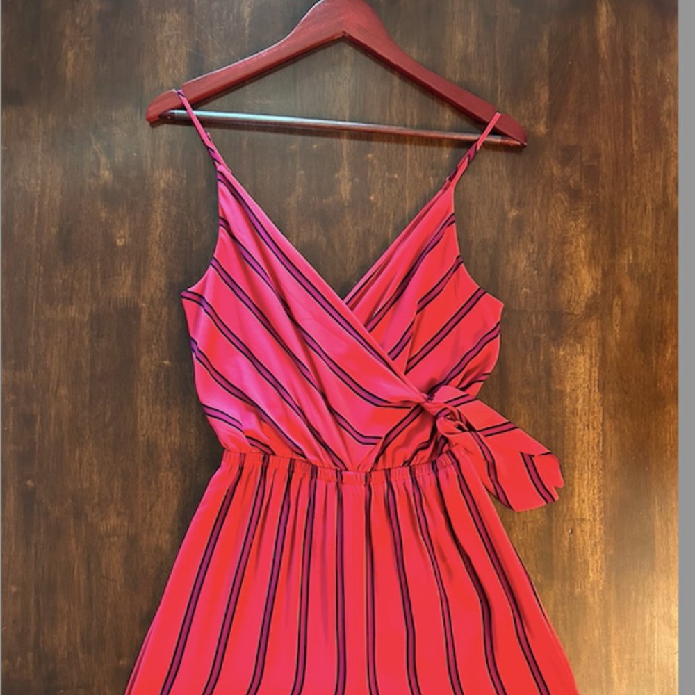 EXPRESS Striped Wrapped Front Jumpsuit Red S - Picture 3 of 12